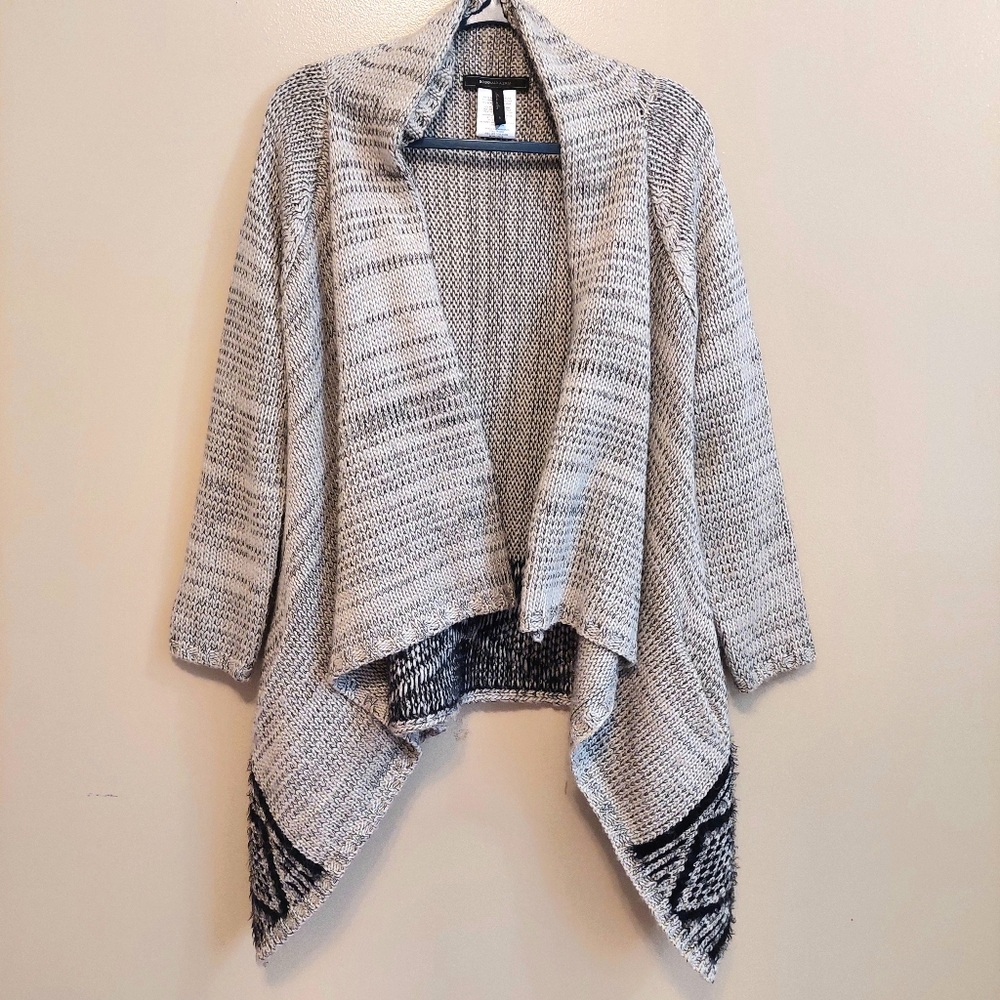 BCBG MaxAzria Tribal Geometric Border Draped Knit Cardigan Sweater S Cozy